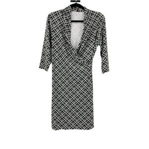 J. McLaughlin Dress Womens Medium Faux Wrap Black Gray Catalina Cloth